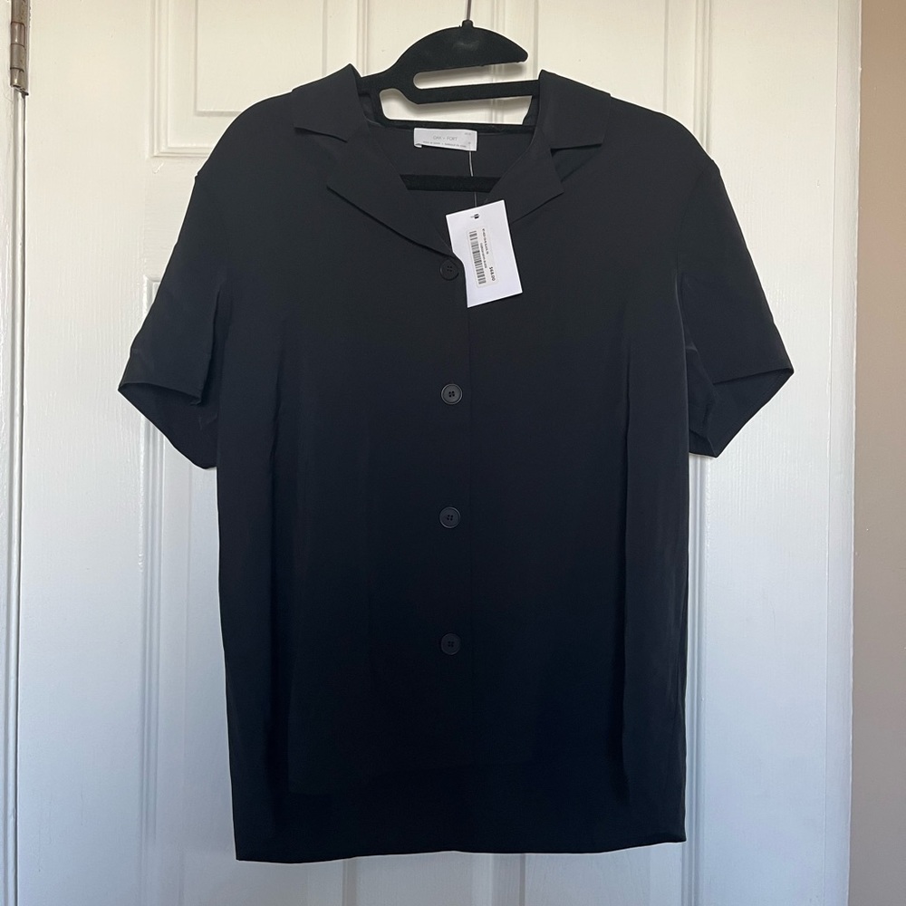 Oak + Fort black short sleeve button up top